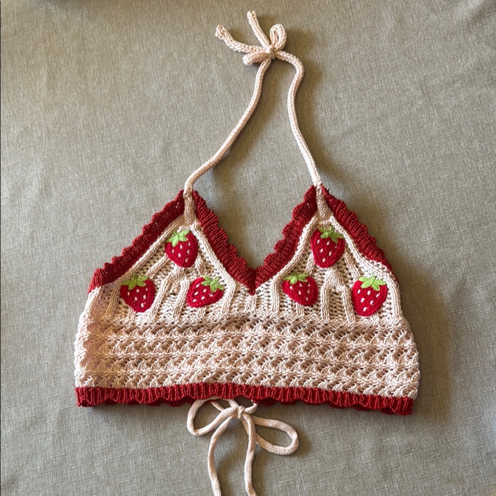 Strawberry Crochet Halter Top
